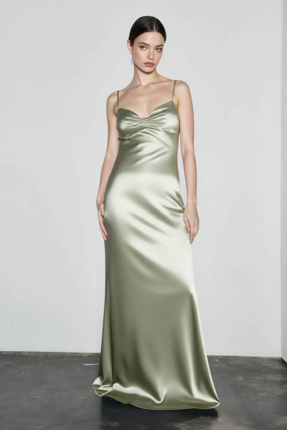 Satin Cowl Neck Spaghetti Strap Slip Maxi Gown 3