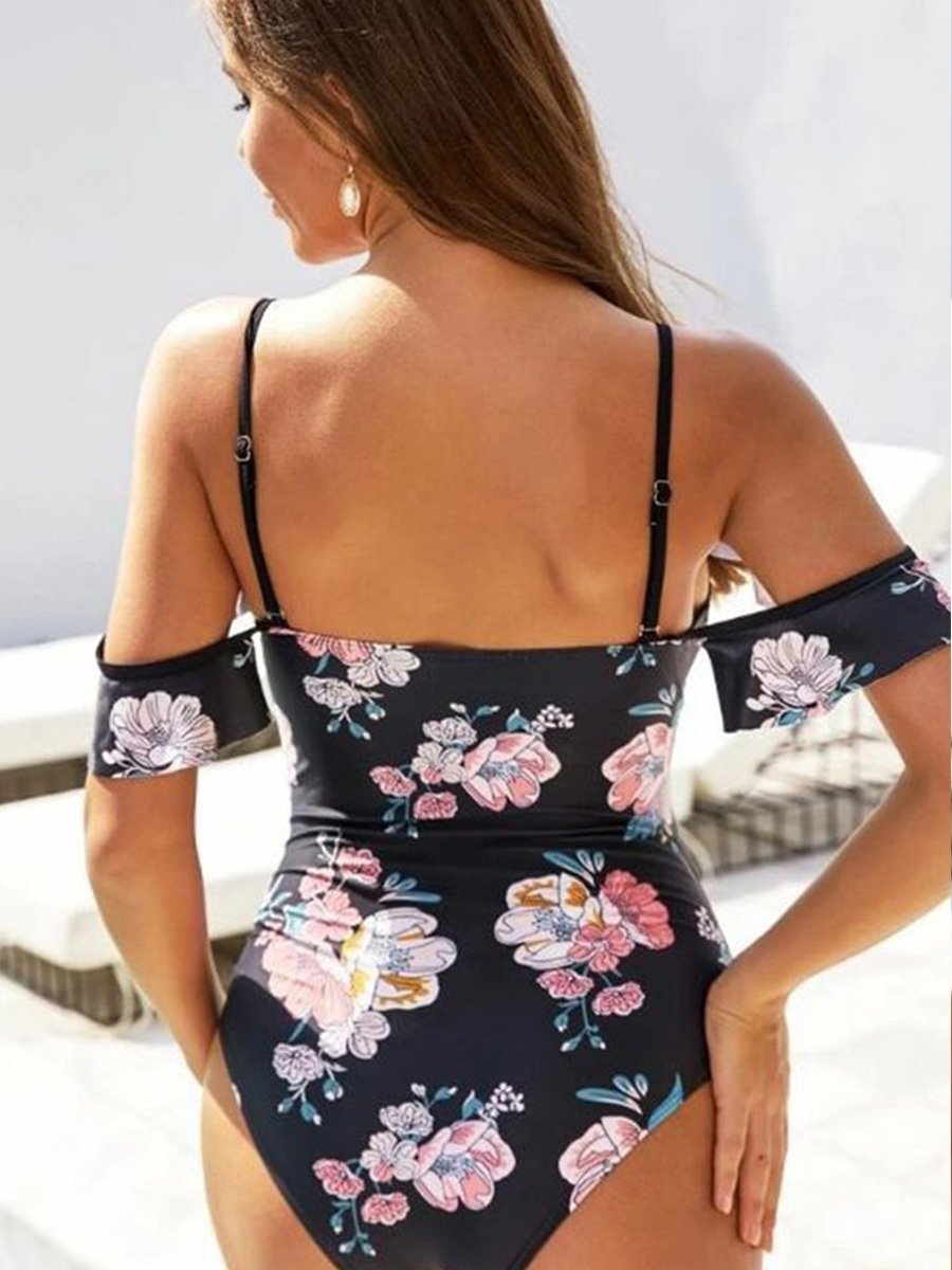 Floral Print Knot Front One-piece Swimsuit - Fashionpara