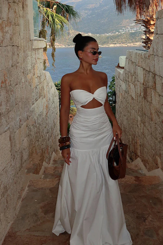 Twist Front Strapless Cutout Ruched Maxi Dress 3