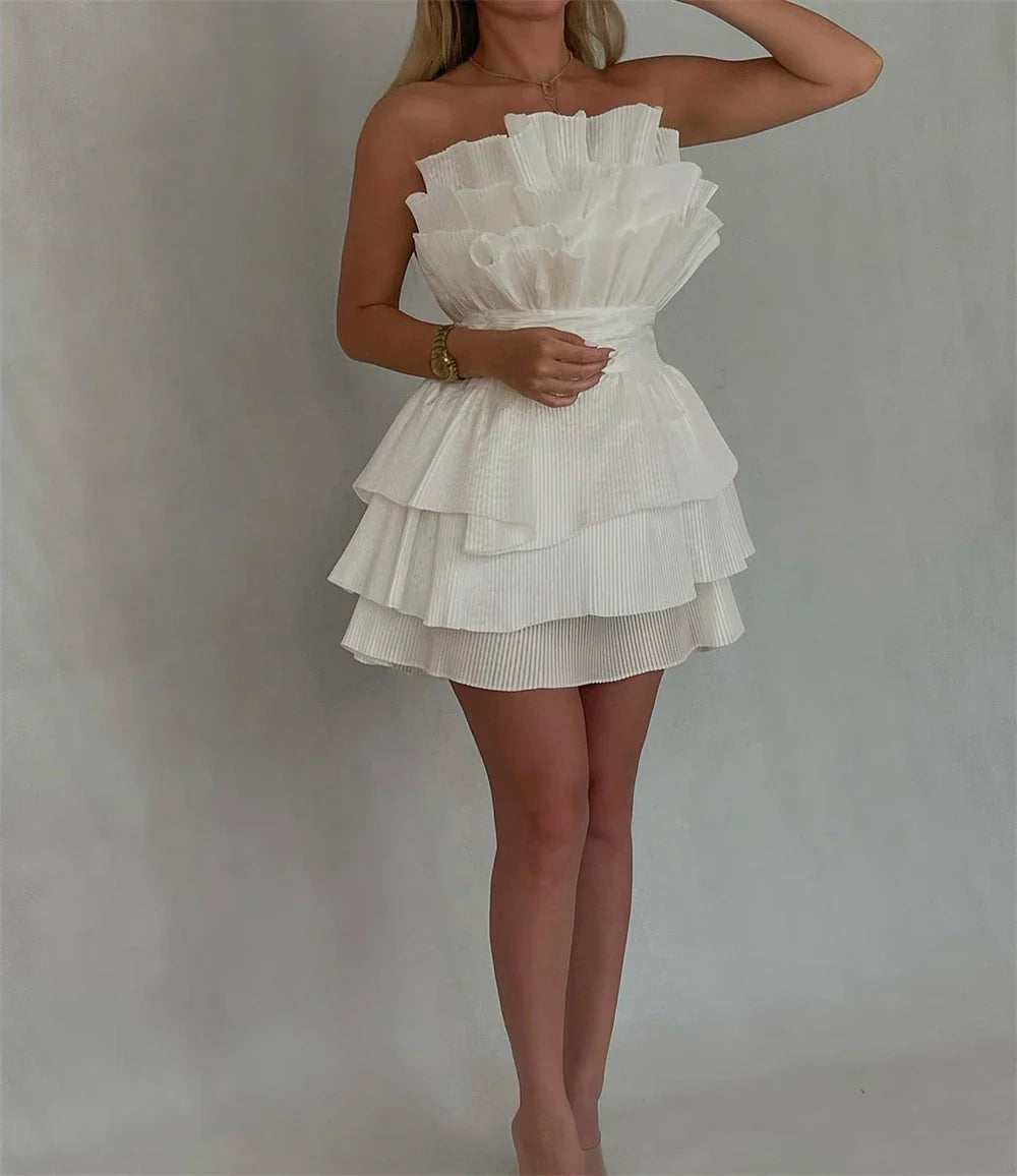 A line Strapless Tiered Short Homecoming Dress Party Gown - Fashionpara
