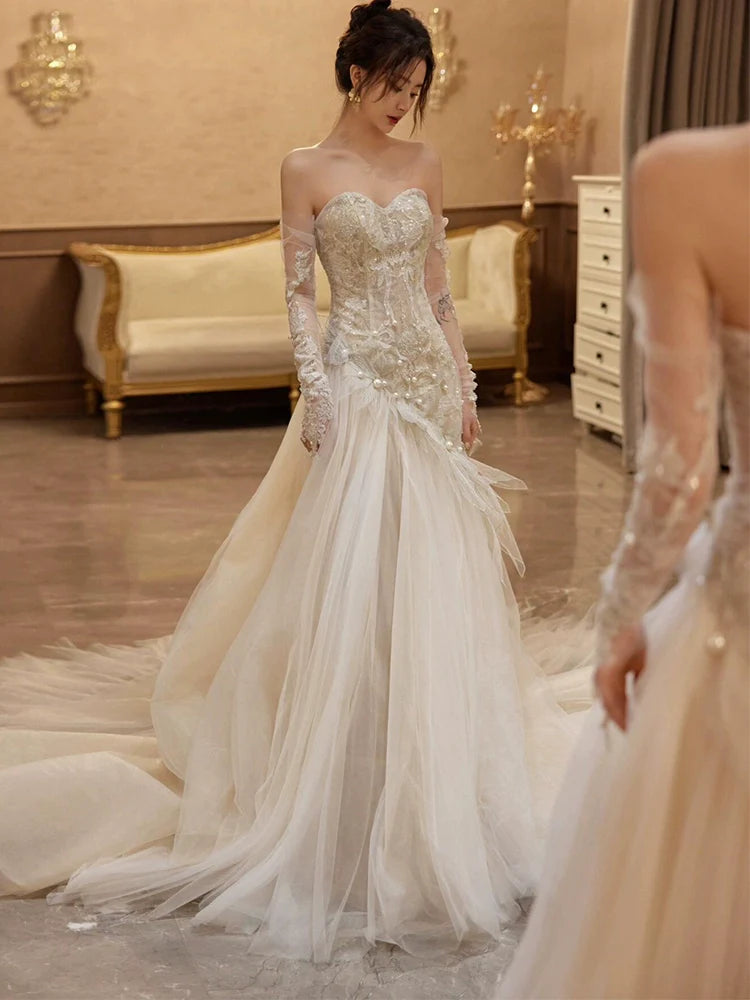 Sexy Mermaid Long Wedding Dress Evening Party Dresses