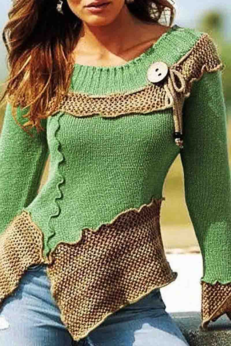 O Neck Patchwork Loose  Sweater (5 Colors)  Fashionpara