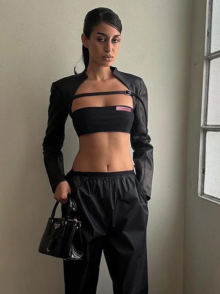 Extra Short Buckle Crop Jacket - Fashionpara