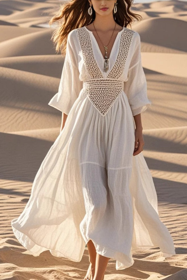 Lace Bohemian Linen-Cotton Beach Boho Dress