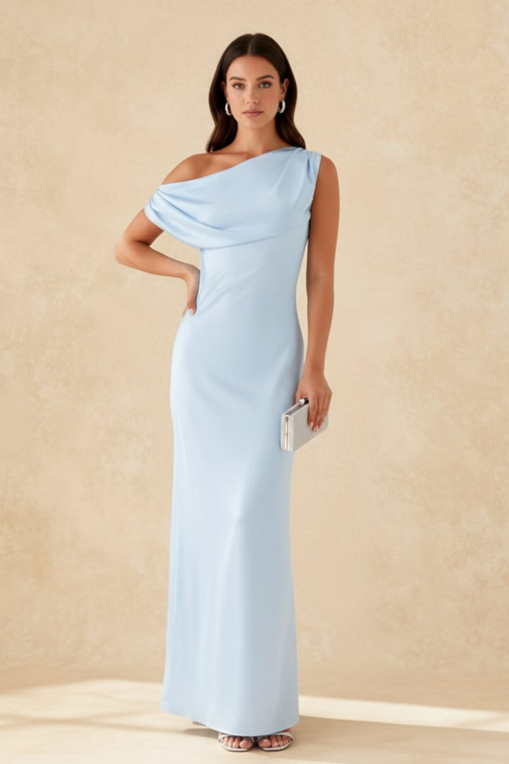 Solid Asymmetric Neckline Formal Dress