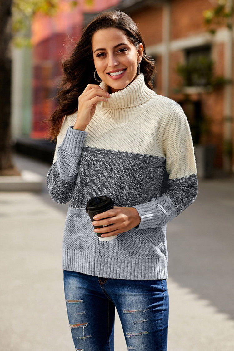 RadyRin Highneck Patchwork Sweater for Stylish Comfort