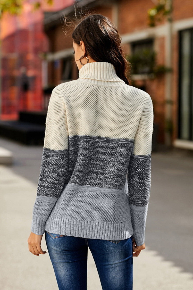 RadyRin Highneck Patchwork Sweater for Stylish Comfort