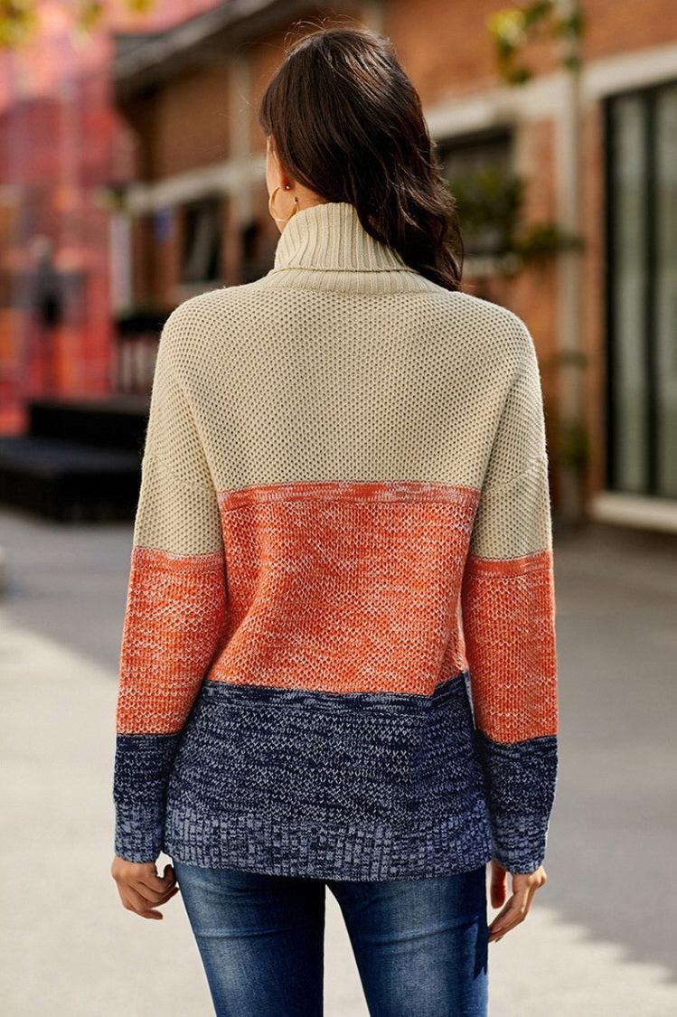 RadyRin Highneck Patchwork Sweater for Stylish Comfort