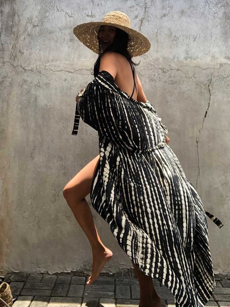Tie-Dye Print Different Colors Rayon Long Length Gown Kimono Duster Robe - Fashionpara