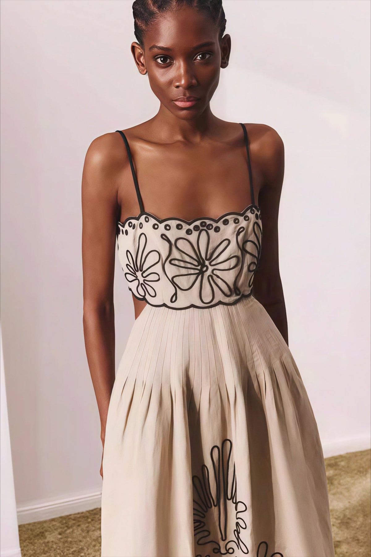 Embroidered Square Neck Fit and Flare Midi Dress 2