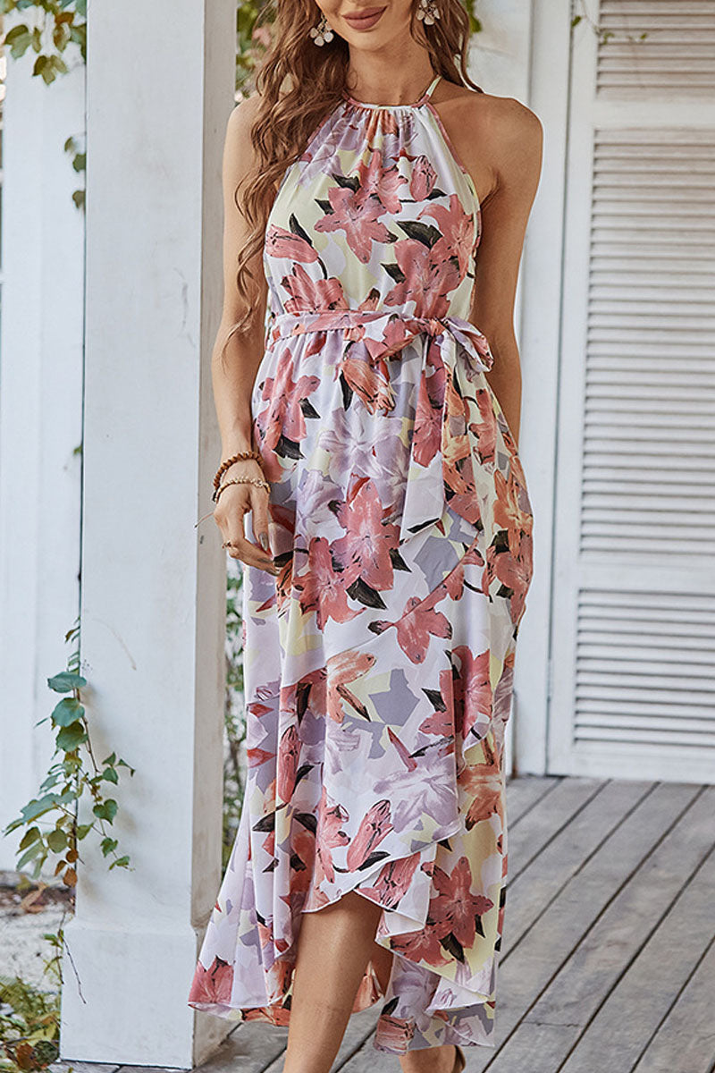 Floral Print Halter Neck Maxi Dress