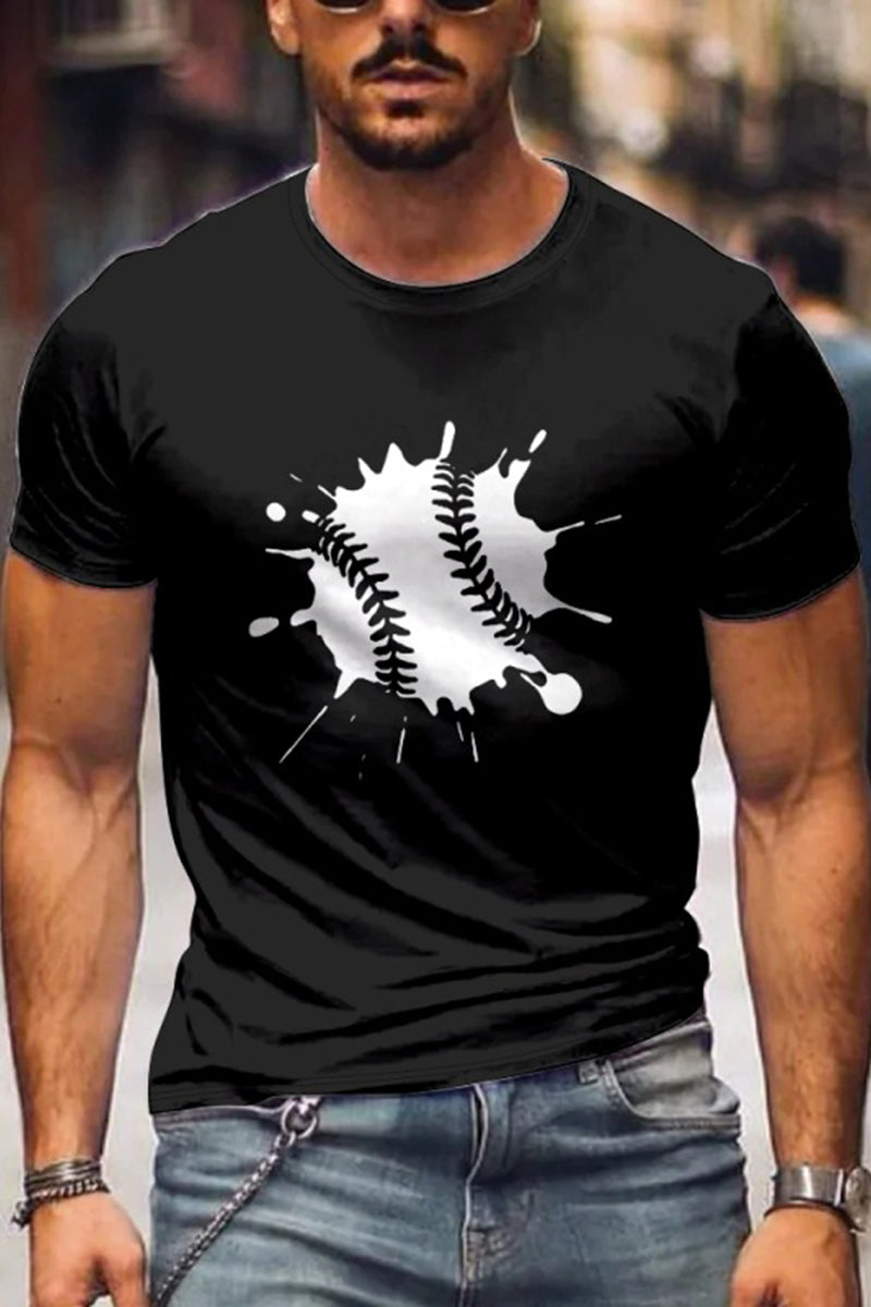 Men's Fashion Washing Short Sleeve Baseball Printed T-shirt Fashionpara
