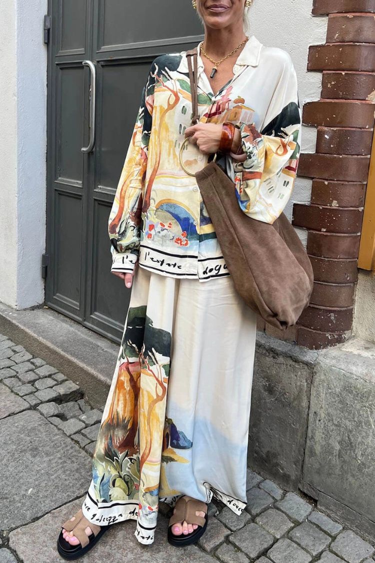 Ellison Unique Print Elastic Waist Pocketed Wide Leg Pants - Fashionpara