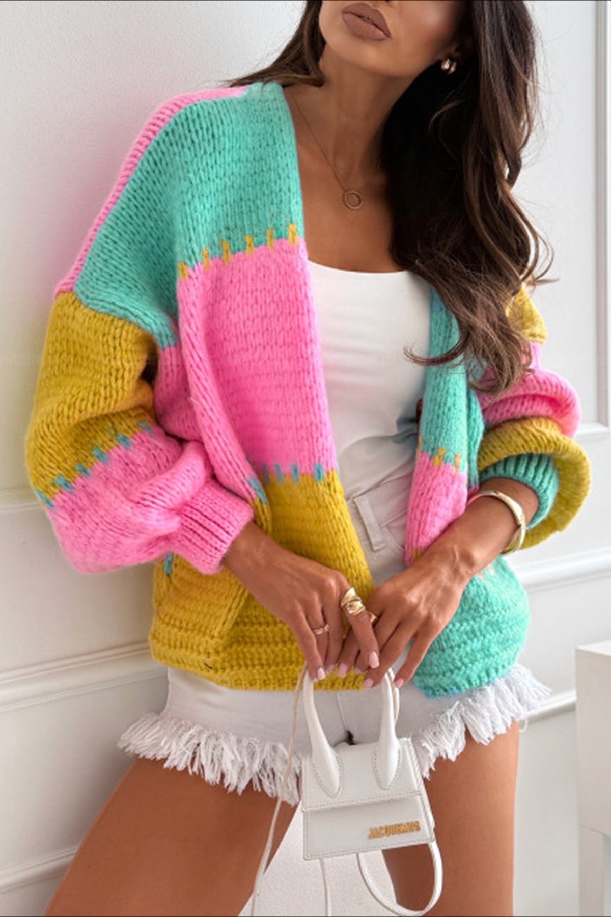 Color-Block Loose Knit Cardigan for Cozy, Stylish Layers