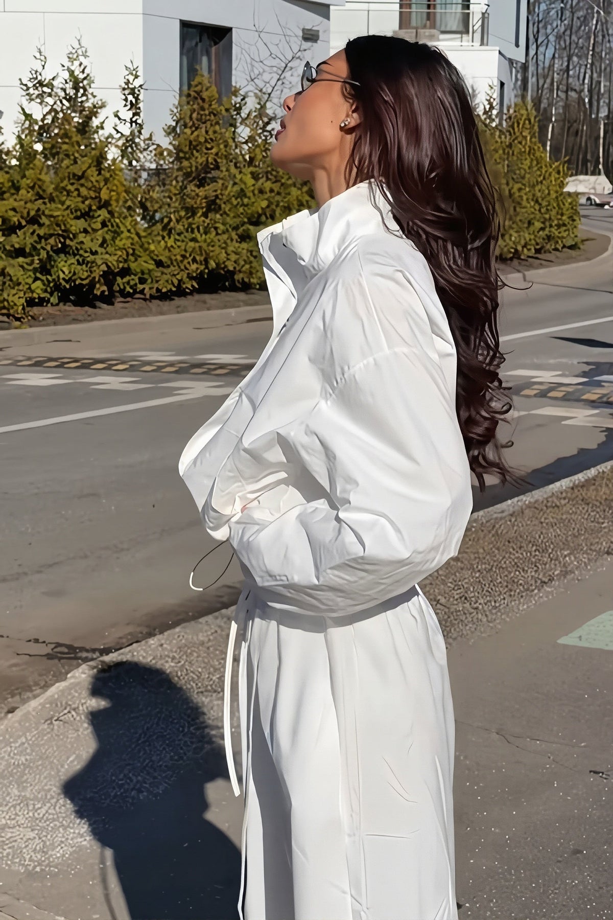 Cropped Zip Windbreaker Wide Leg Pants Set