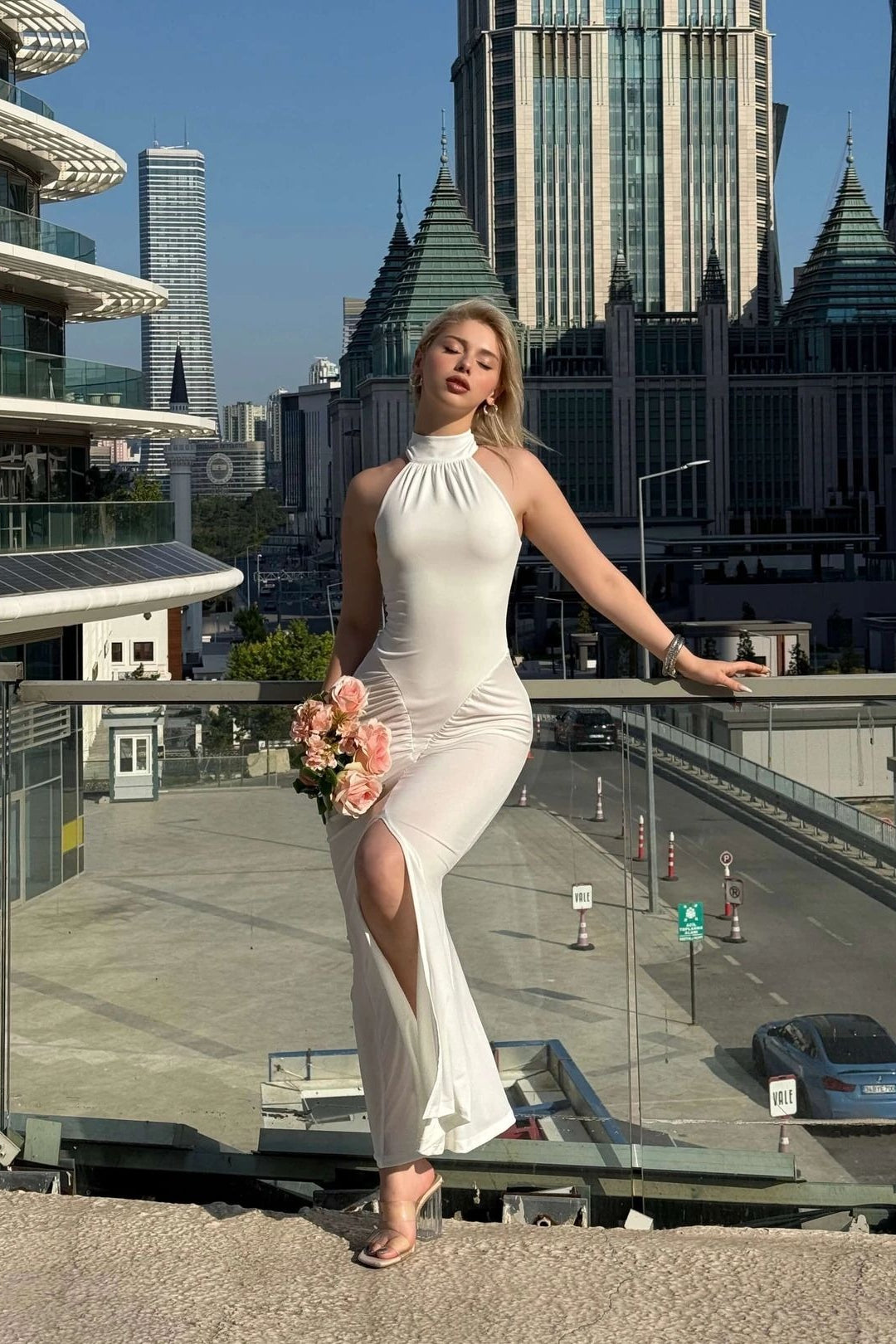 High Slit Strapless Bodycon Work Dress