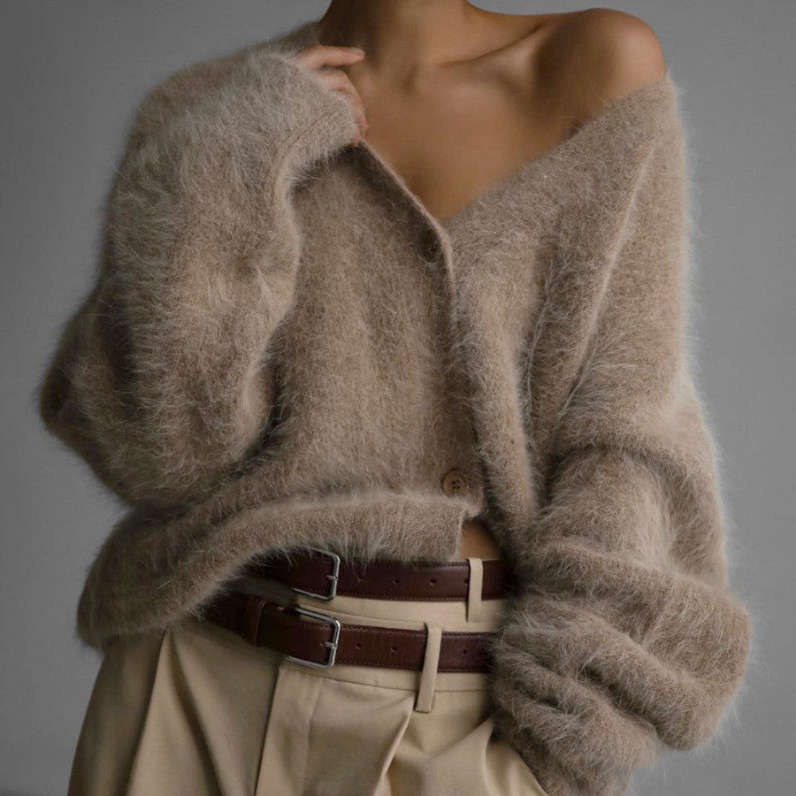 Elegant V-Neck Mink Wool Cardigan for Ultimate Comfort