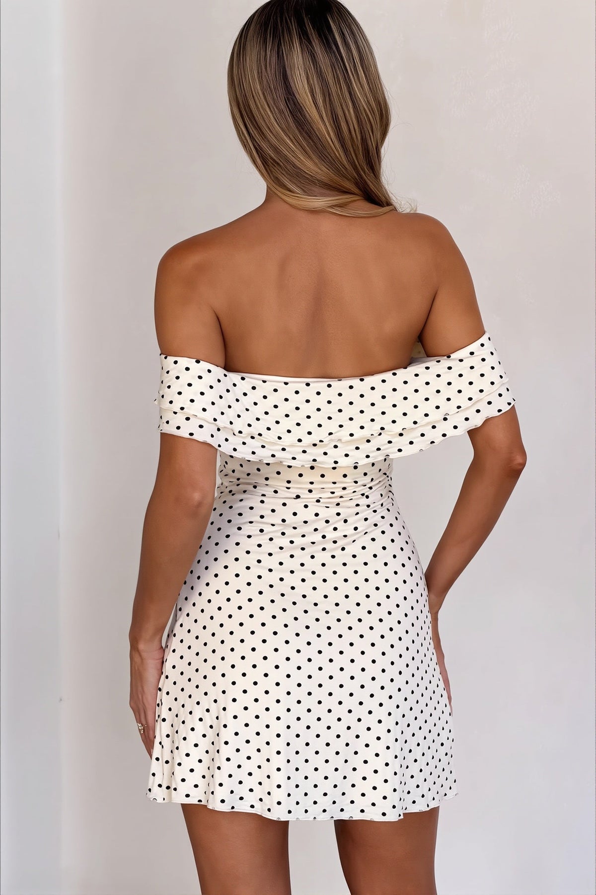 Polka Dot Off Shoulder Twist Front Bodycon Mini Dress 6