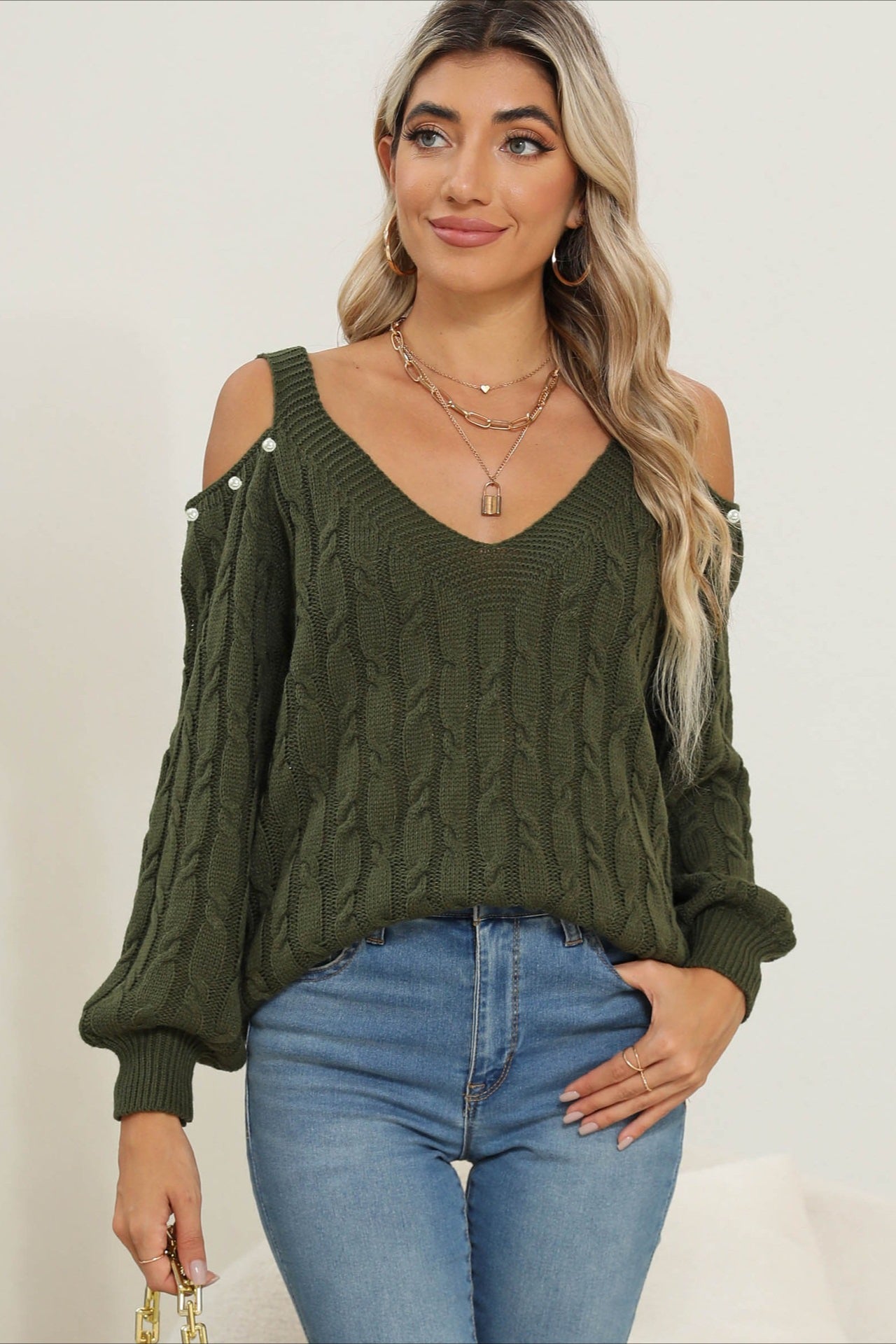 PrincessAce Deep V Off-Shoulder Pullover Sweater for Women
