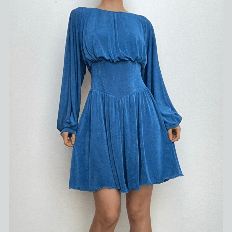 Boat Neck Long Sleeve Drop Waist Fit and Flare Mini Dress