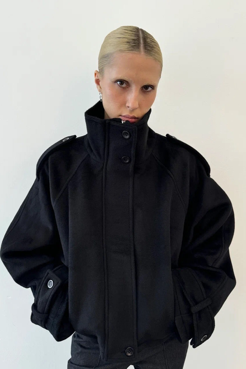 Elegant Wool Blend Stand Collar Coat - Fashionpara