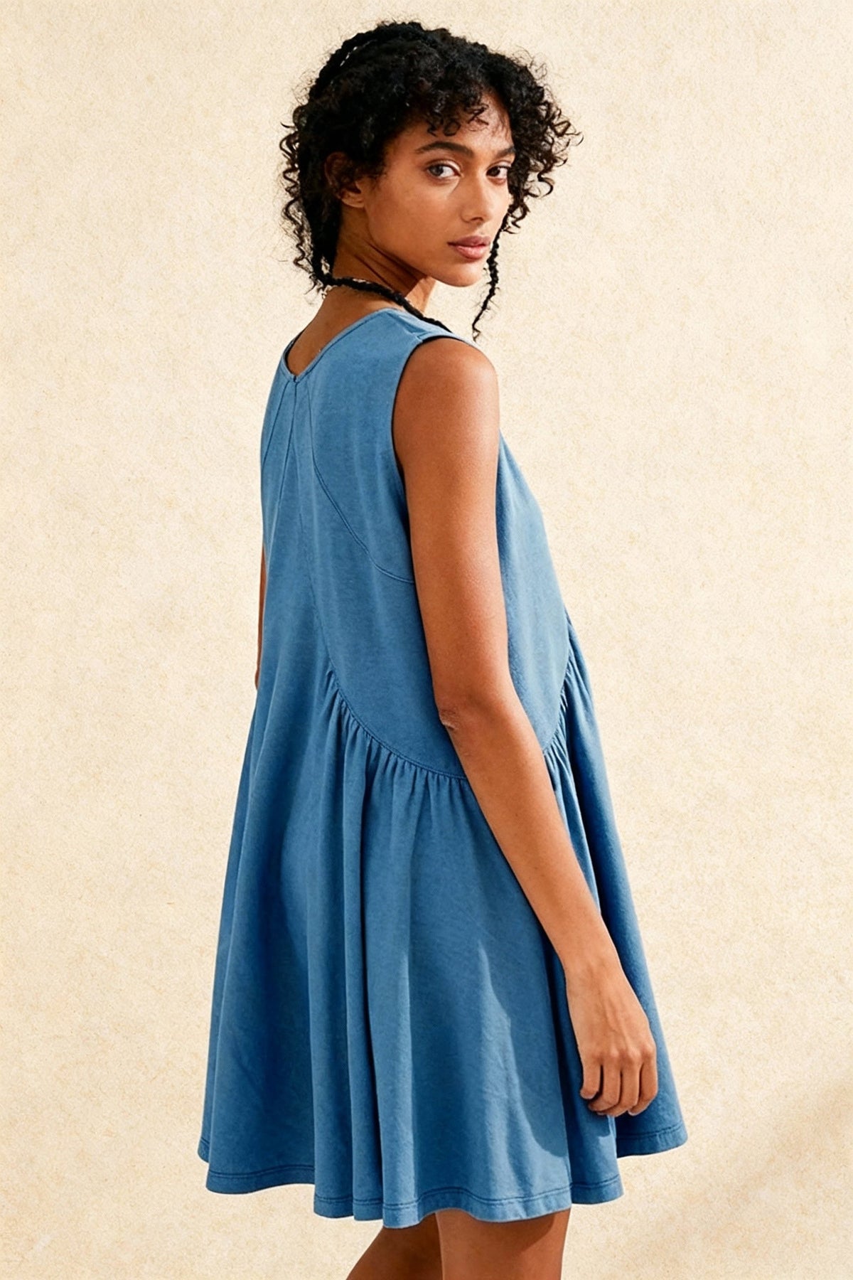 Deep V Wide Strap Mini Tank Dress