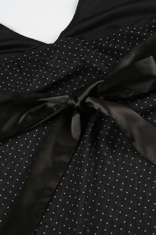 Polka Dot Satin Bow Tie Backless Halter Crop Top