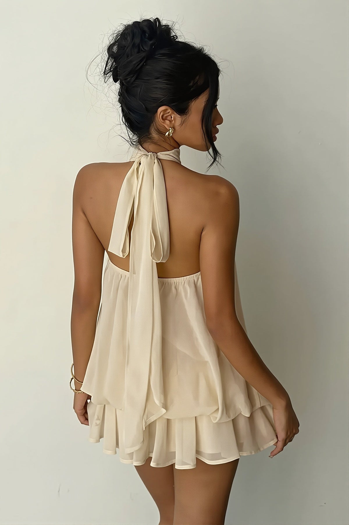 Chiffon Halter Neck Tiered Babydoll Mini Dress