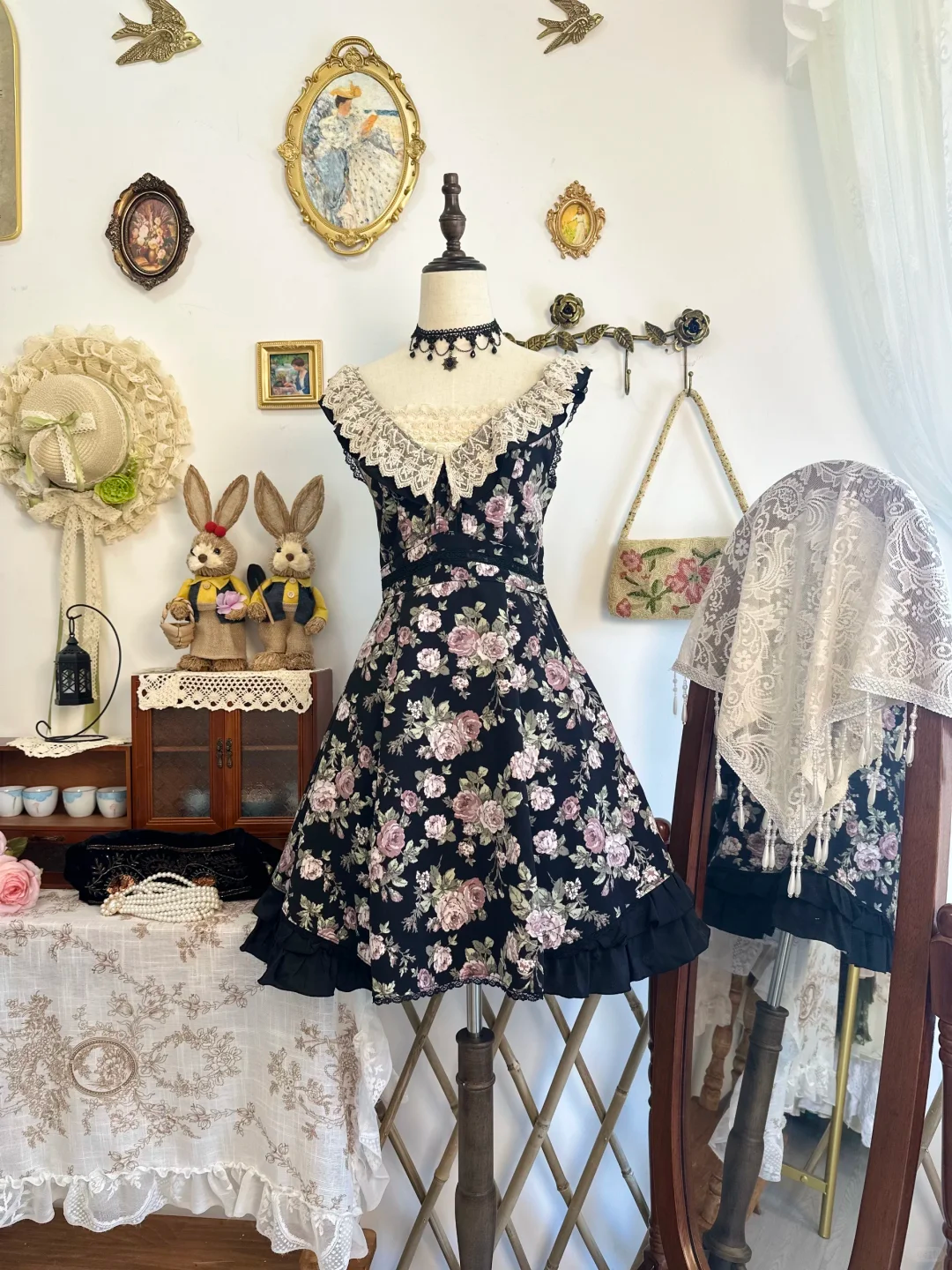 Pretty Black Chiffon Printed Floral Short Party Dress Formal Homecoming Dress Birthday Outfits D315