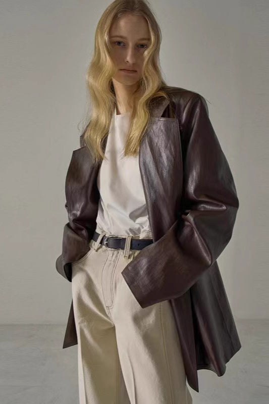 Chic Oversized PU Blazer Coat for Effortless Style