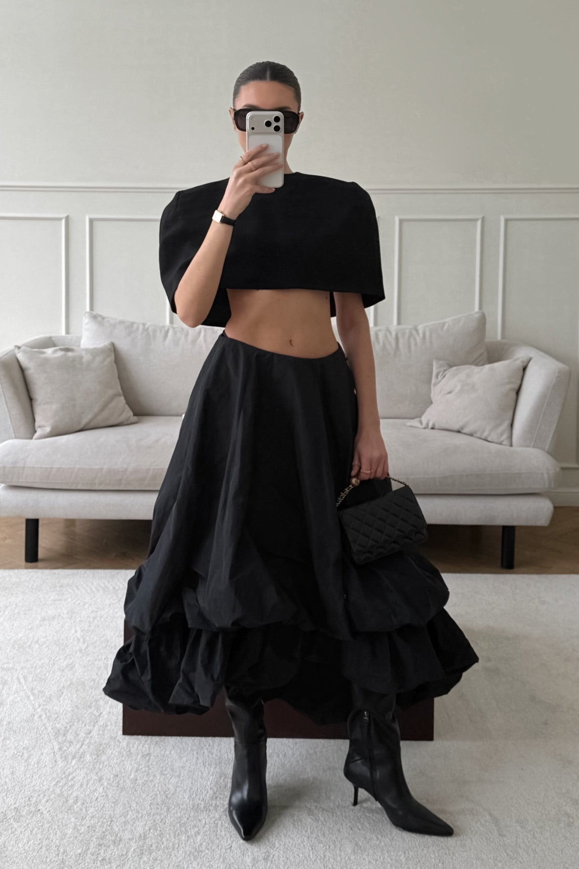 Layered Ruffle Bubble Maxi Skirt