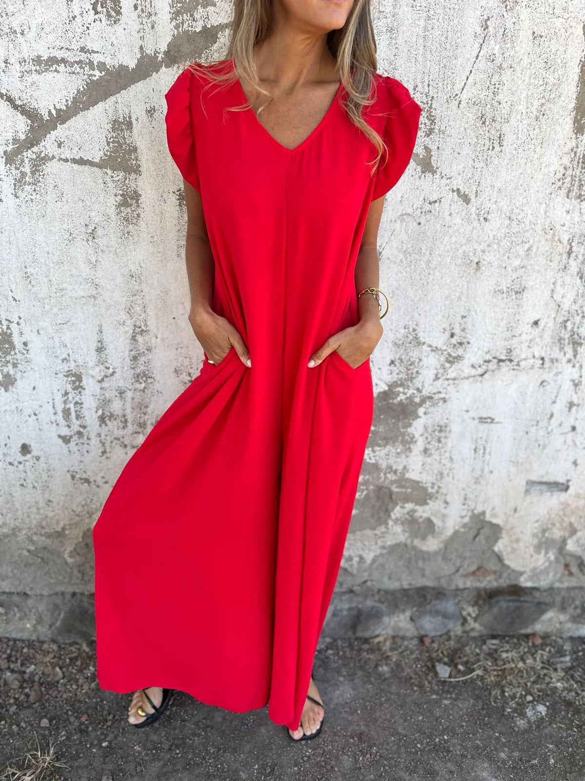 Leopard Print V-Neck Ruffle Sleeve Pocket Maxi Dress 12