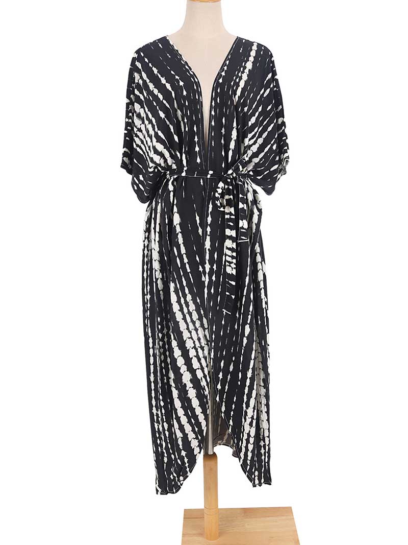 Tie-Dye Print Different Colors Rayon Long Length Gown Kimono Duster Robe - Fashionpara