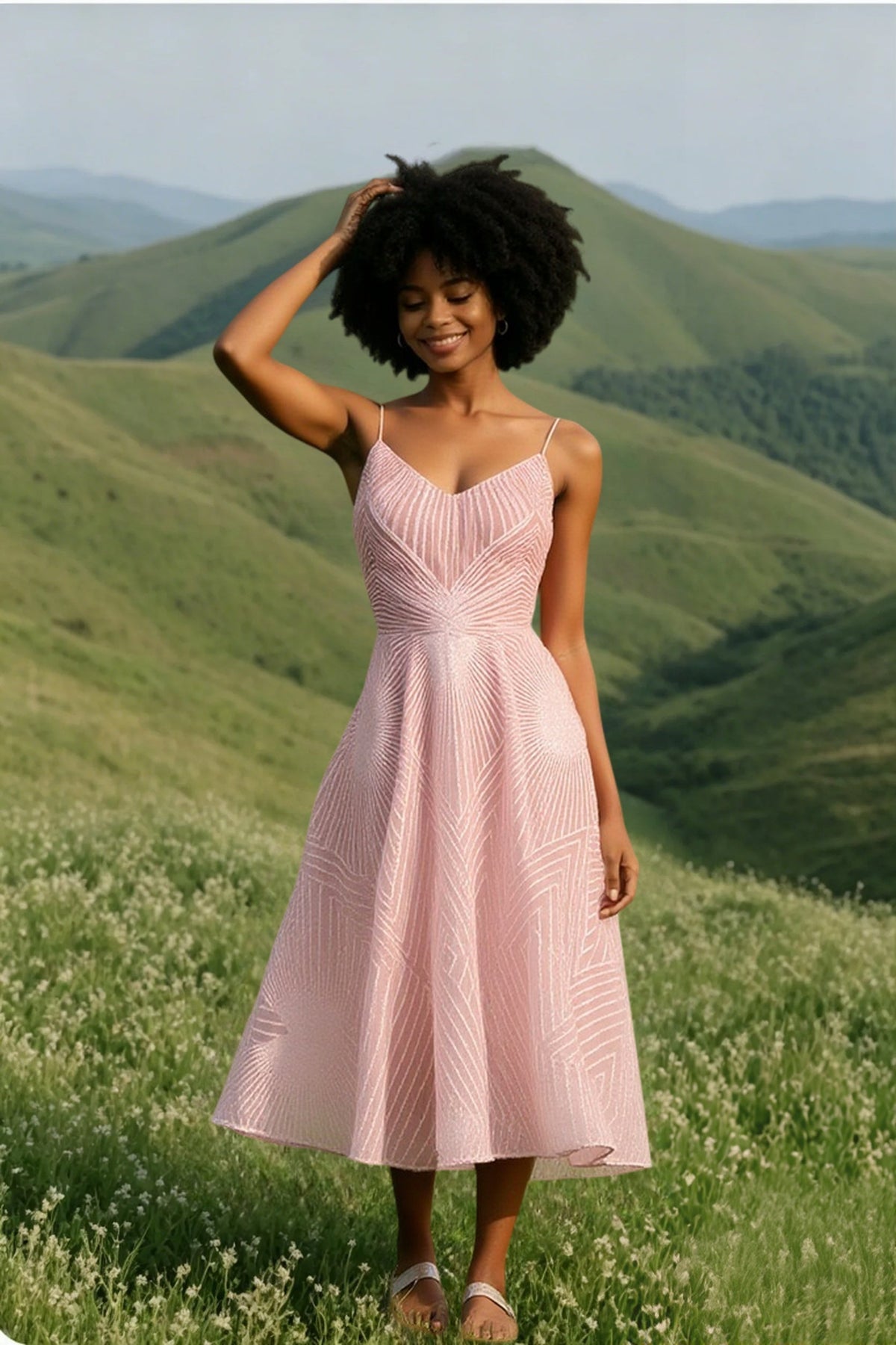 Glitter V-Neck Fit and Flare Midi Dress 4