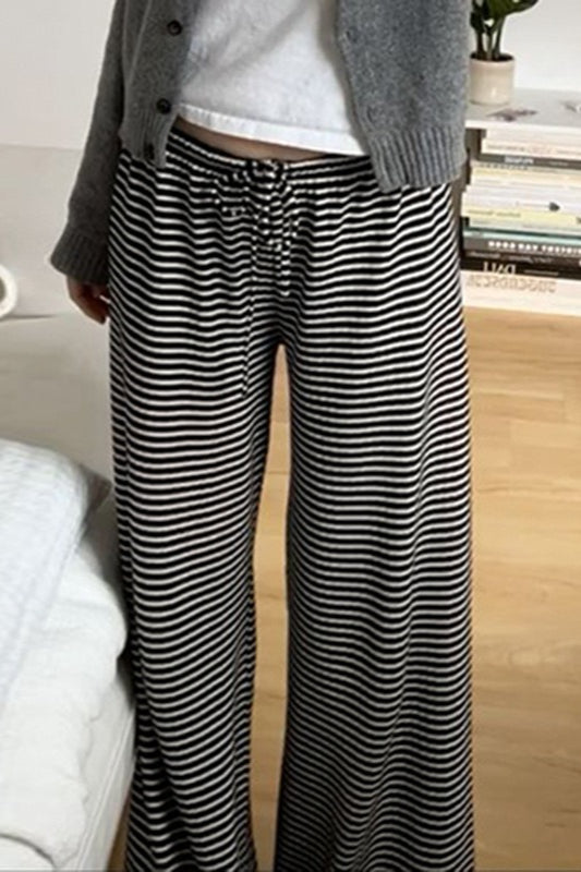 Striped Knitted High Waist Slim Casual Pants