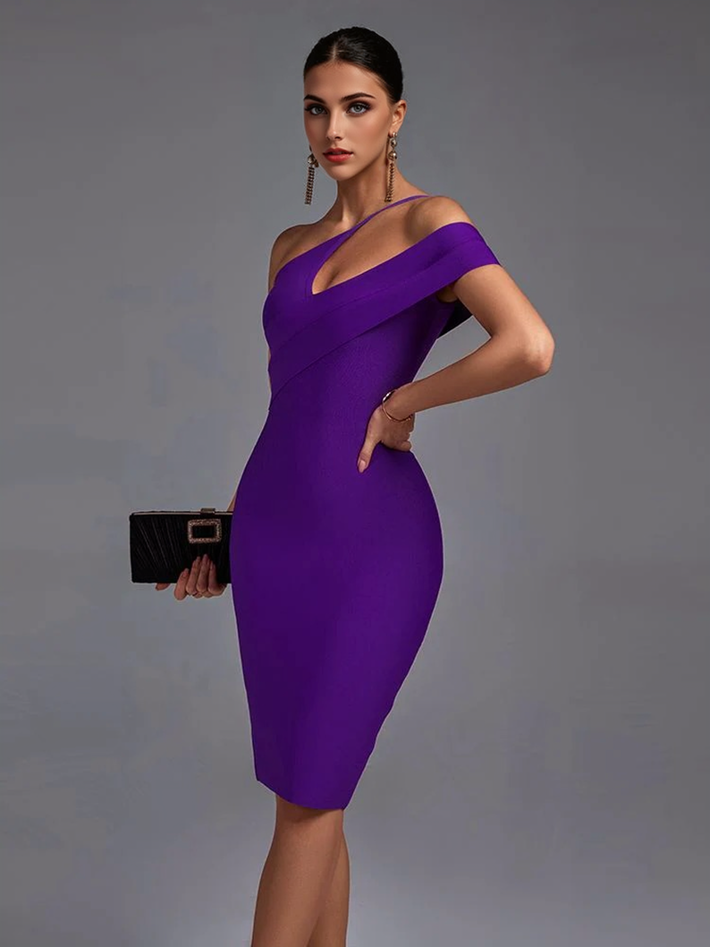 Bandage Asymmetric One-Shoulder Bodycon Midi Dress
