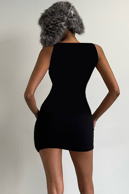 Street Style Sexy Letter Print Cutout Bodycon Mini Dress