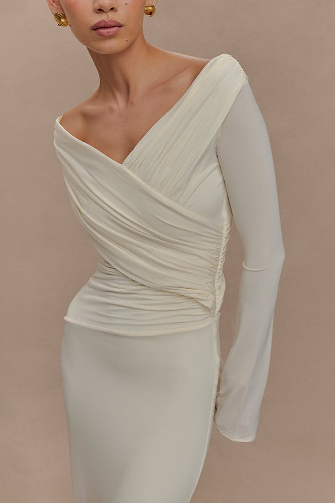 V-Neck Slim Fit Ruched Maxi Dress