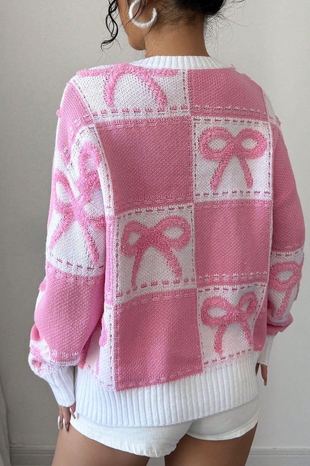 Pink Bow Knit Pullover Sweater