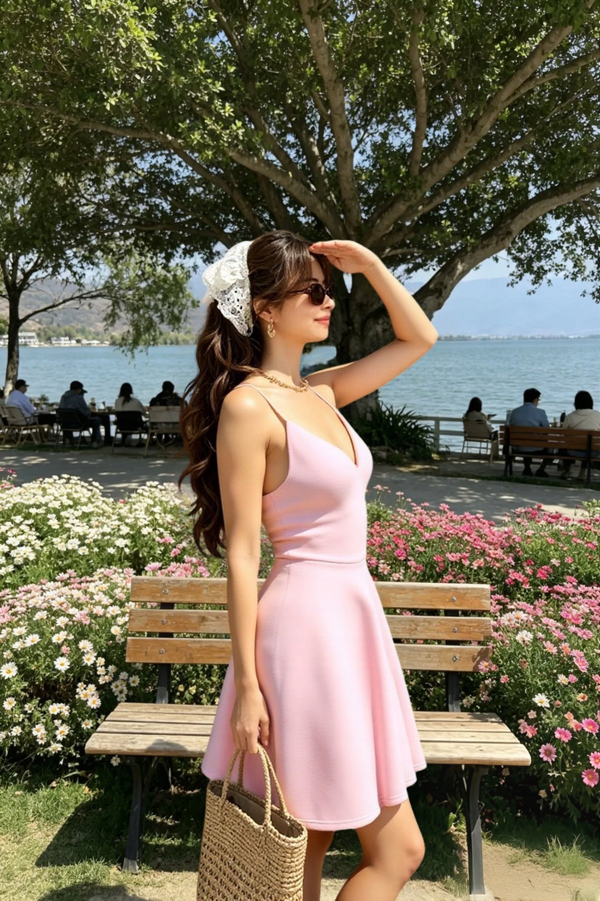 Satin Illusion V-Neck Fit and Flare Mini Dress 2