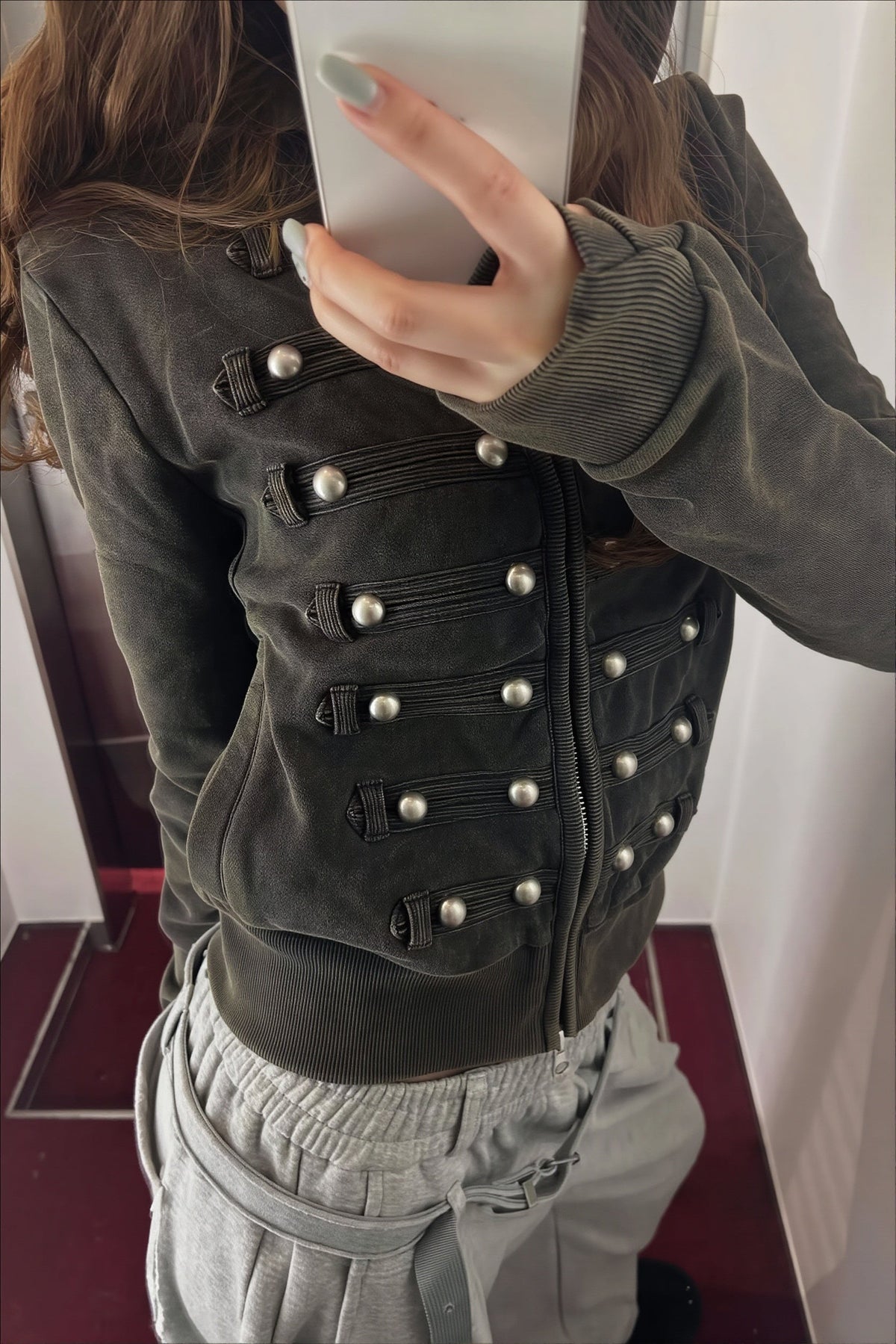 Studded Corset Detail Fitted Zip Hoodie 3