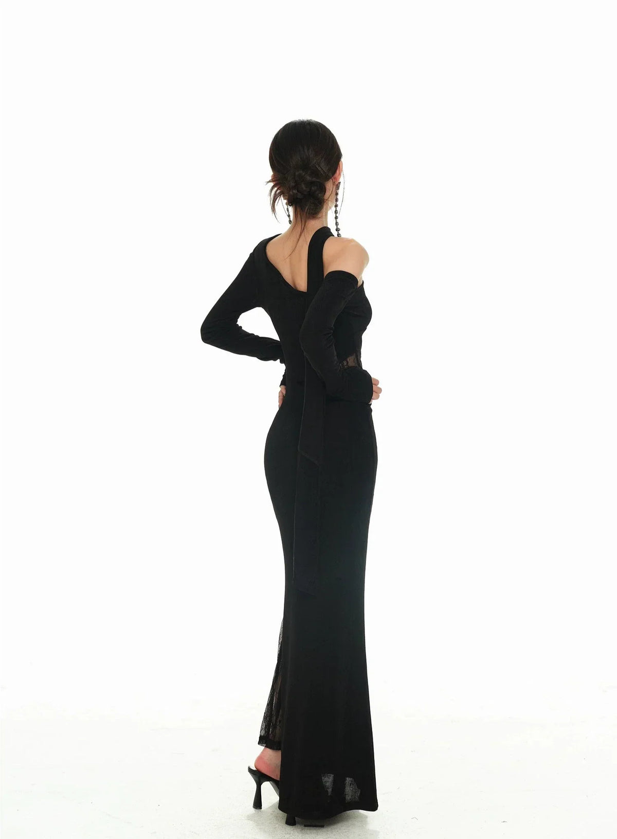 One-Shoulder Long Sleeve Lace Cut-Out Maxi Dress 11