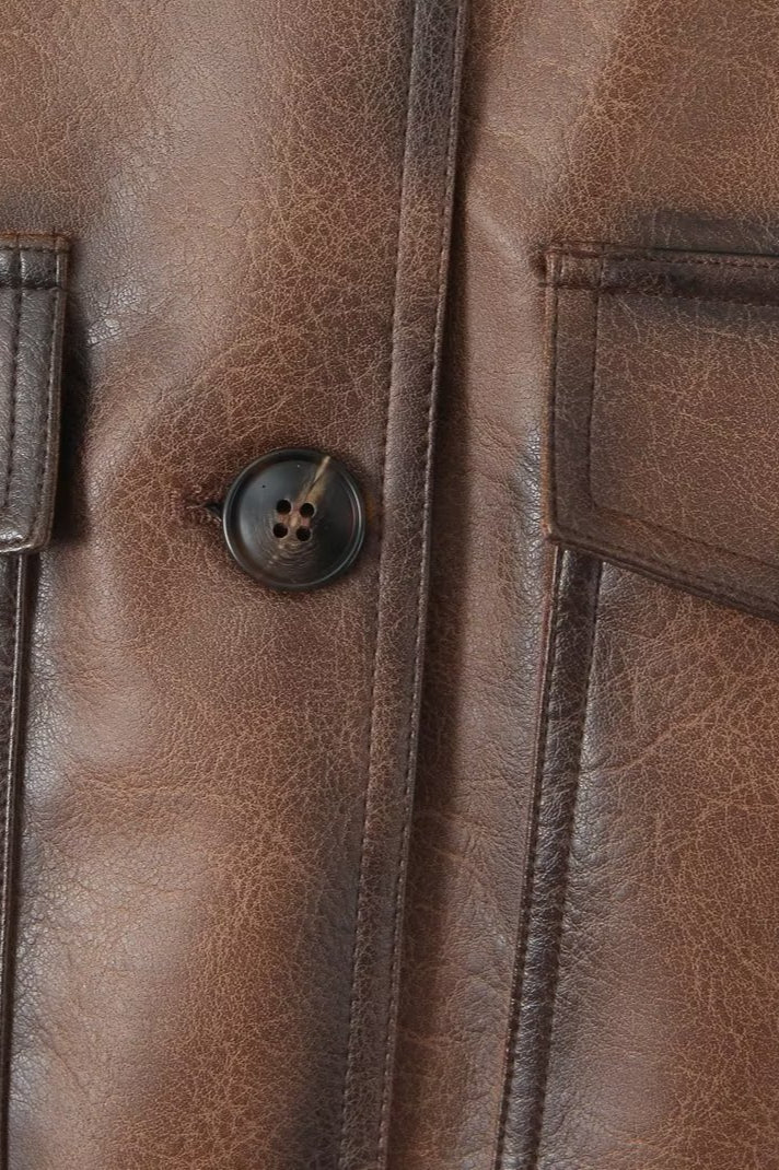 Sophisticated Brown Vintage Faux Leather Coat for Style