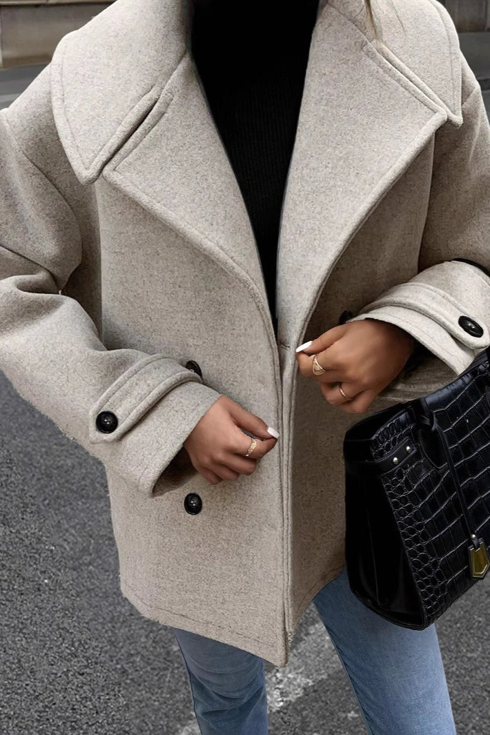 Cropped Wool Blend Oversized Coat - Fashionpara