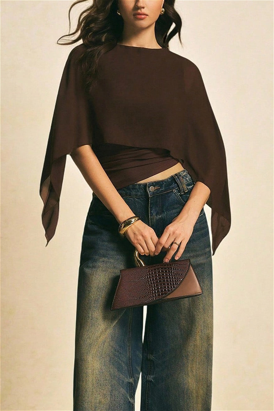 Chiffon Cape Sleeve Irregular Hem Blous 4