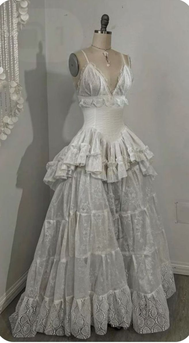 V Neck White Lace Long Prom Dress Simple Elegant Wedding Dress