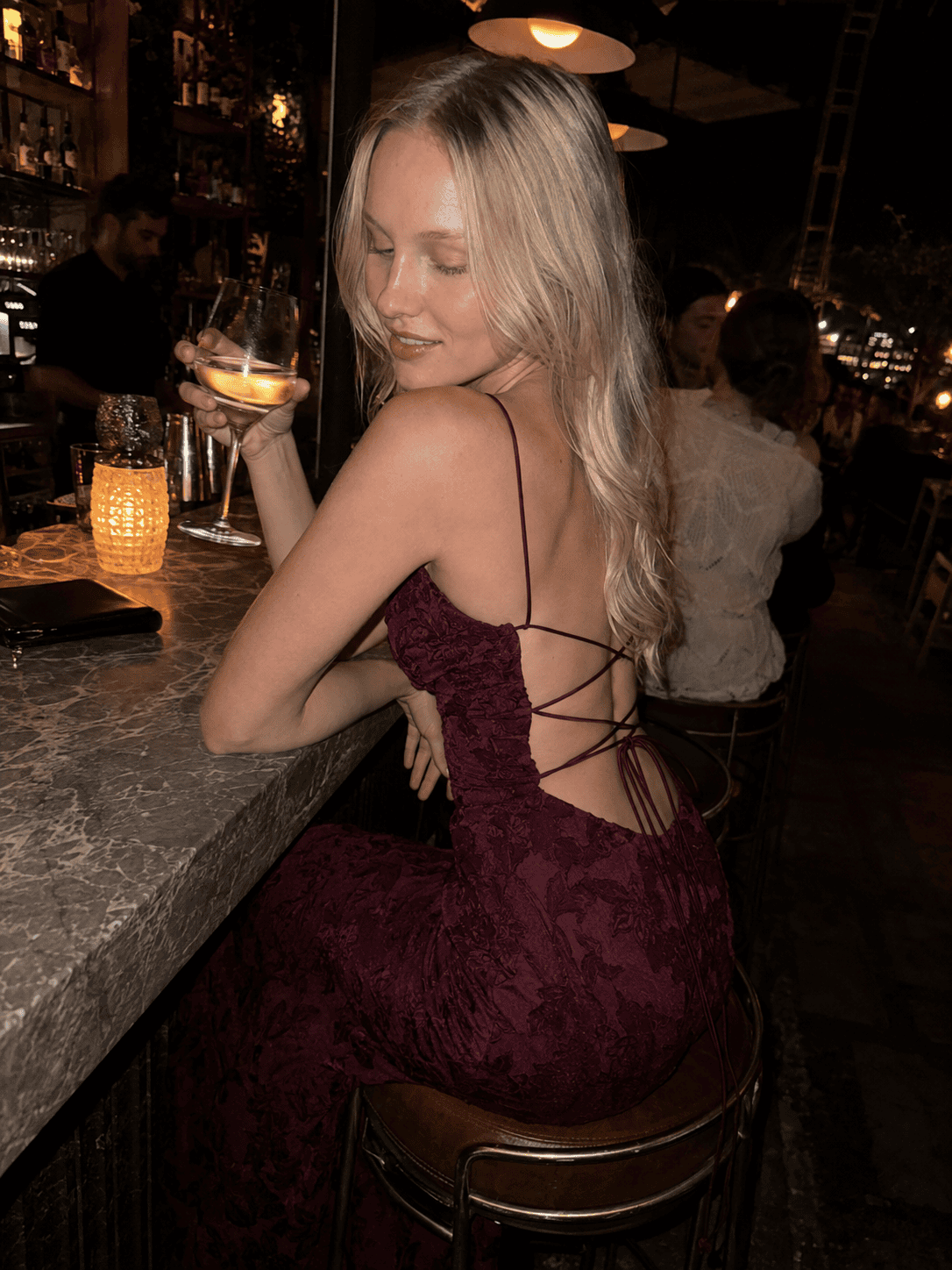Crushed Velvet Lace Up Open Back Maxi Dress 4