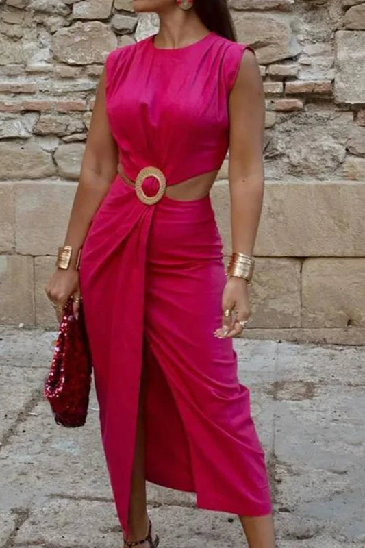 Round Neck Sleeveless Cutout Twist Maxi Dress