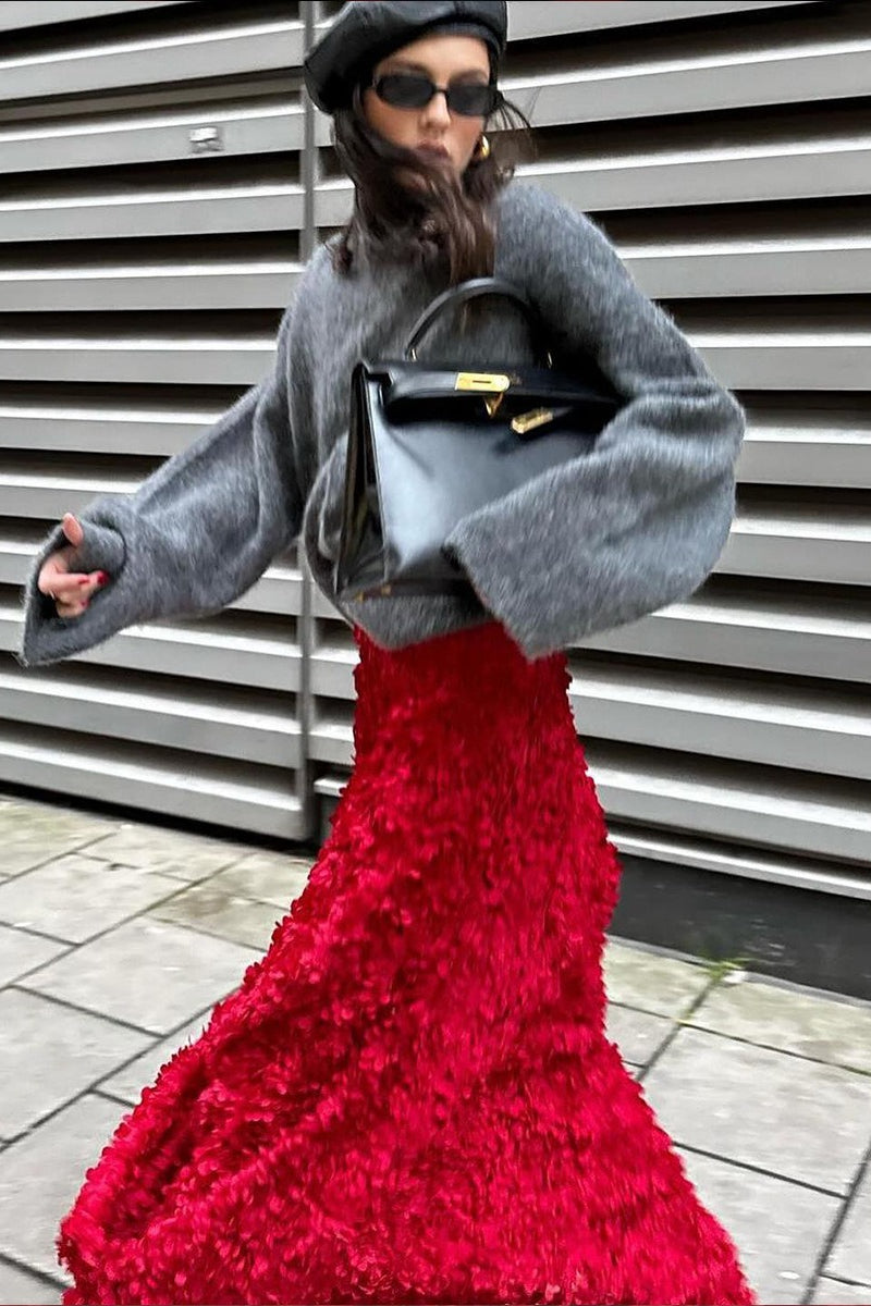 Floral Applique Evening Maxi Skirt