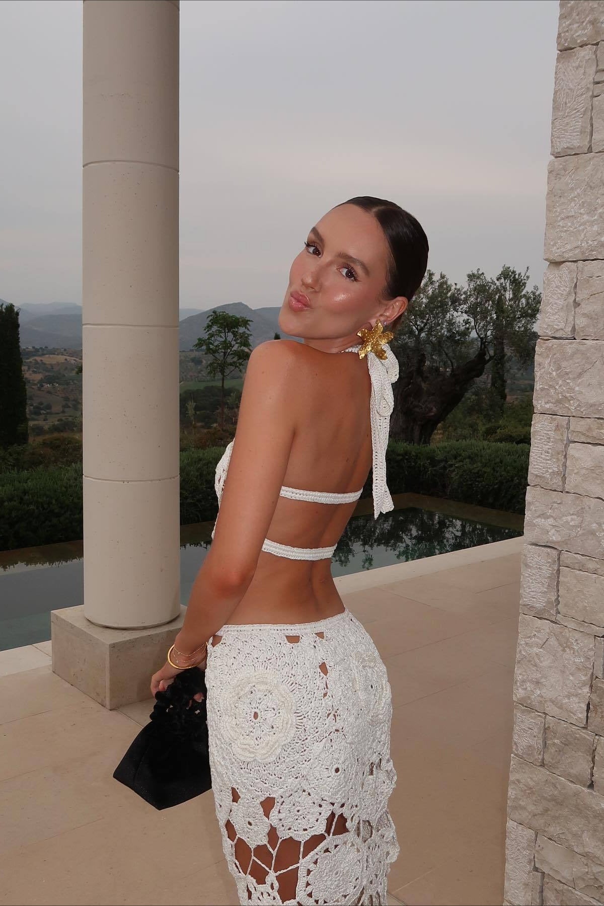 Crochet Halter Neck Cutout Maxi Dress